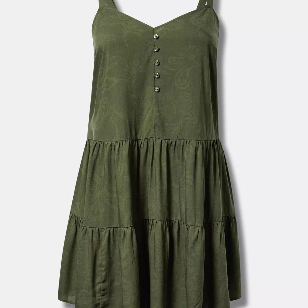 Torrid Mini V-Neck Button-Up Dress Lovely Jaco Olive 3X Tropical Granola Coastal - Picture 2 of 8